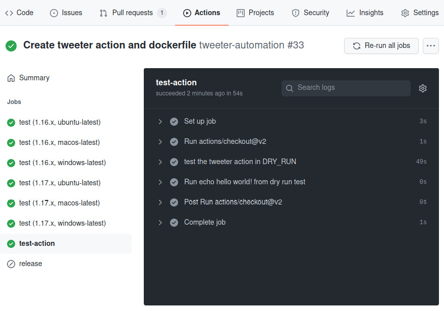 Figure 10.9 – The test-action job output
