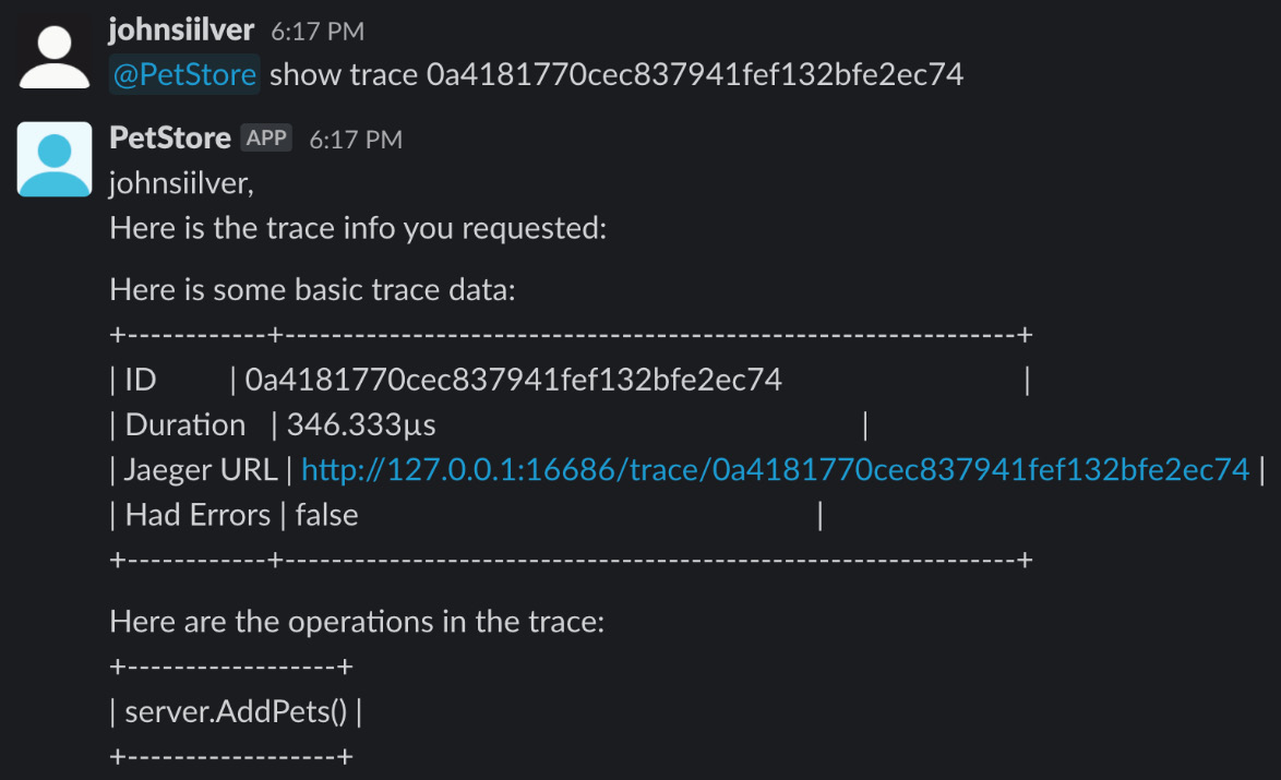 Figure 11.14 – Output showing a specific trace's data
