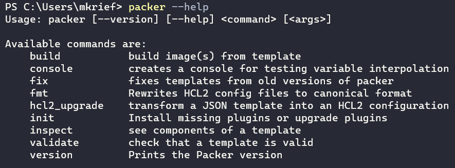 Figure 4.5 – Packer help command