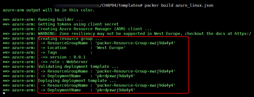 Figure 4.8 – Packer creating temporary VM output
