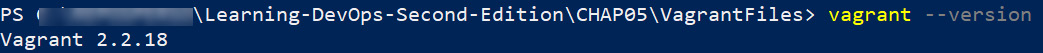 Figure 5.4 – Displaying the installed version of Vagrant