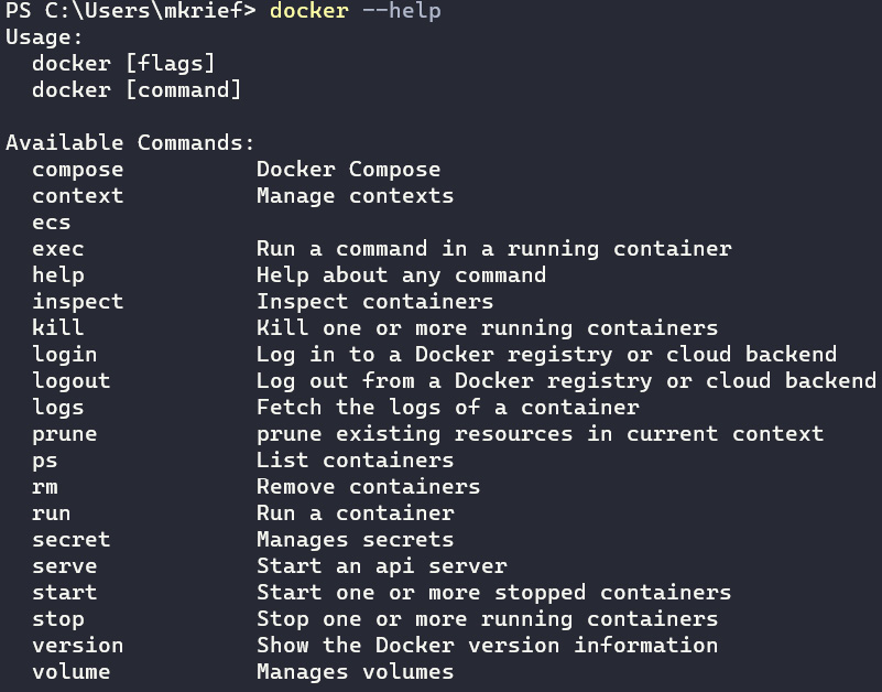 Figure 9.8 – docker --help command