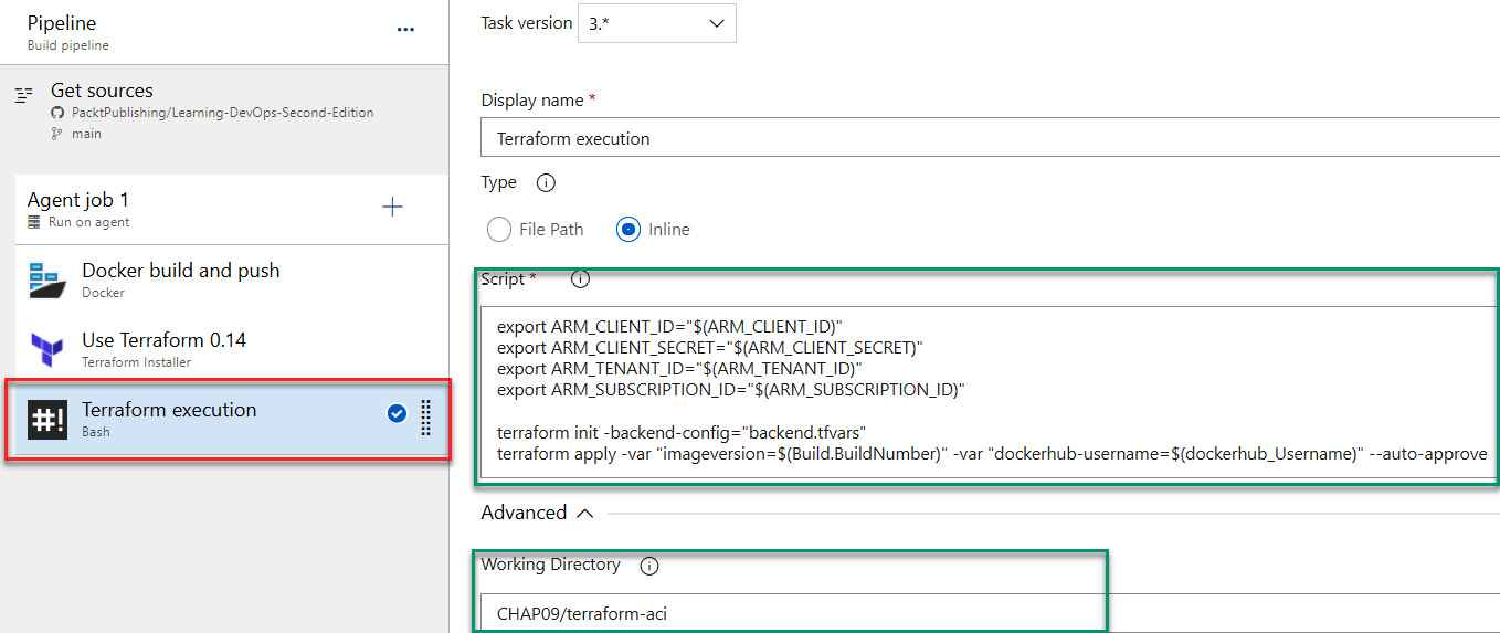 Figure 9.28 – Bash step parameters
