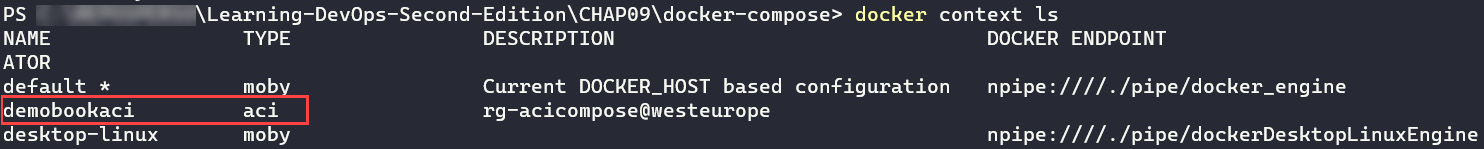 Figure 9.41 – List of Docker contexts