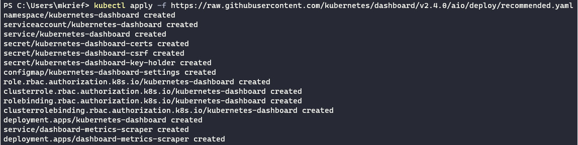 Figure 10.4 – Kubernetes dashboard installation