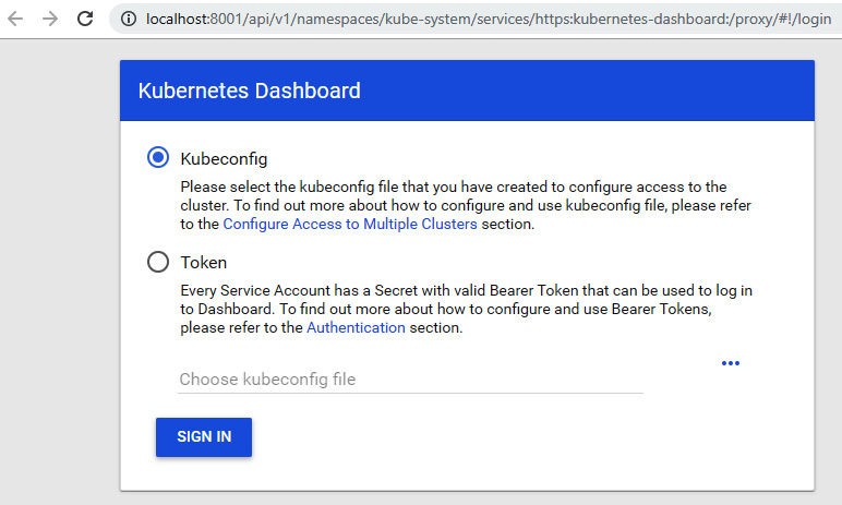 Figure 10.6 – Kubernetes dashboard authentication