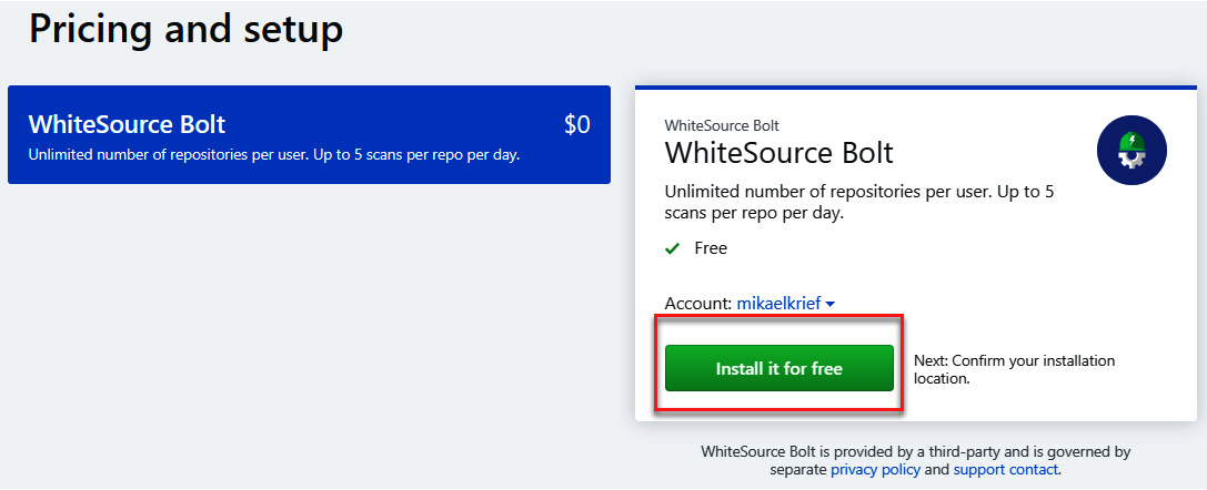 Figure 16.30 – Installing WhiteSource Bolt