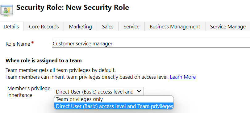 Figure 11.15 – Security role member's privilege inheritance options
