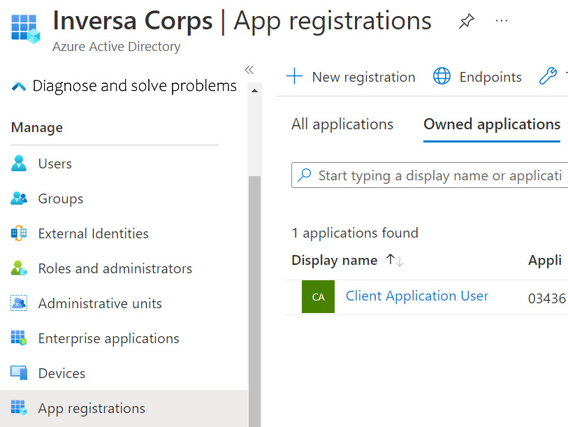 Figure 11.8 – The Azure portal page listing App registrations configured in AD

