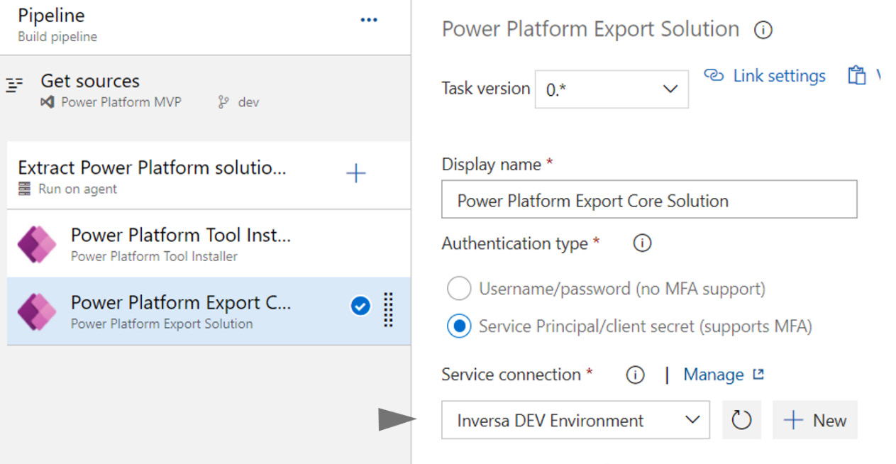Figure 14.28 – Setting the service principal for the Power Platform Export Solution task
