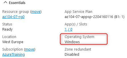 Figure 8.3 – App Service plan – the Windows operating system
