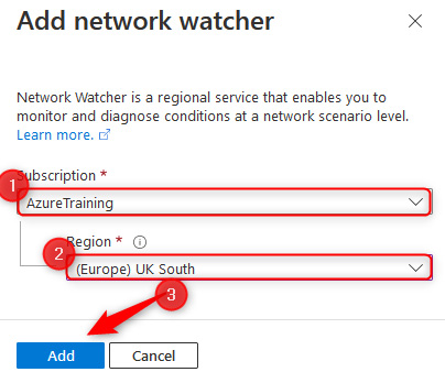 Figure 18.12 – Enabling a new Network Watcher region
