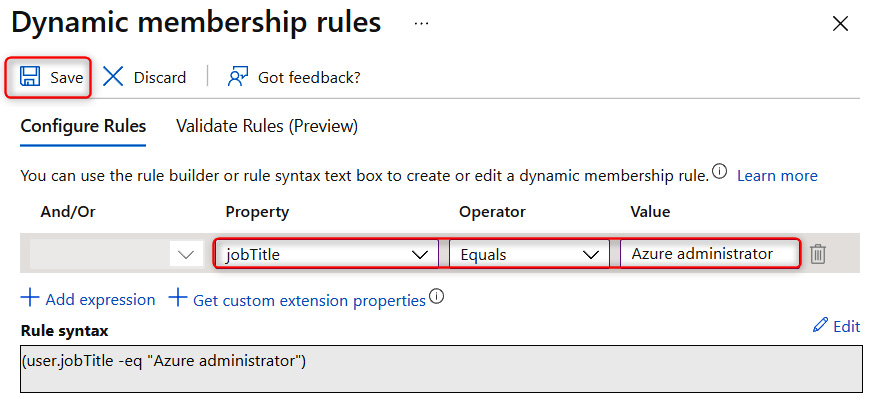 Figure 1.6 – The Azure AD group dynamic query
