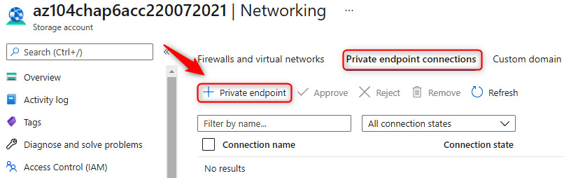 Figure 7.6 – Storage accounts – Private endpoint connections
