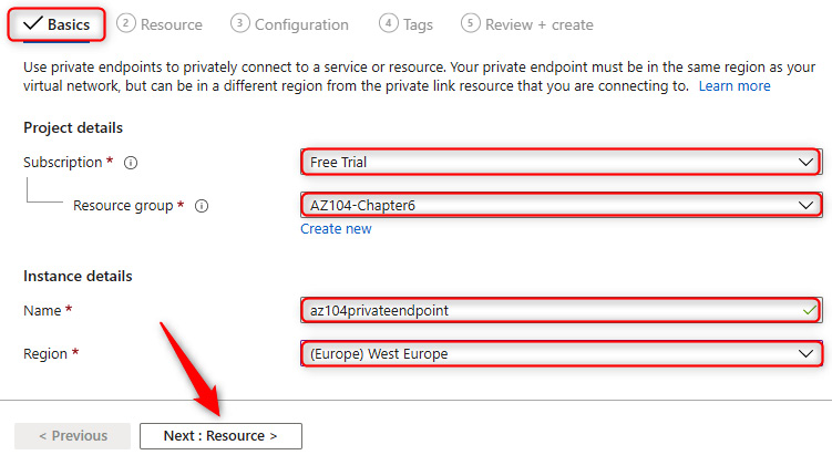 Figure 7.7 – Private endpoint connections – Basics tab
