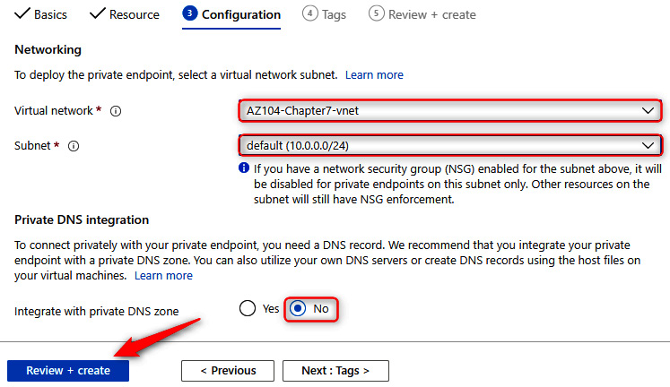 Figure 7.9 – Private endpoint connections – Configuration tab

