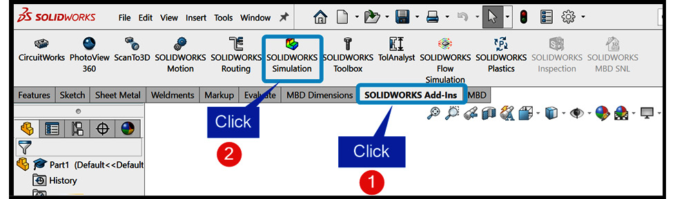 Figure 1.5 – Activating the SOLIDWORKS simulation add-ins
