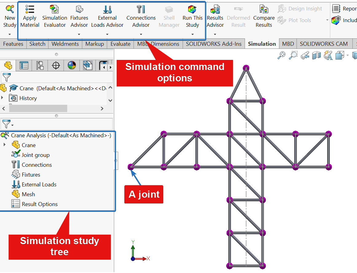 Figure 2.21 – Appearance of joints in the model with the Simulation study tree
