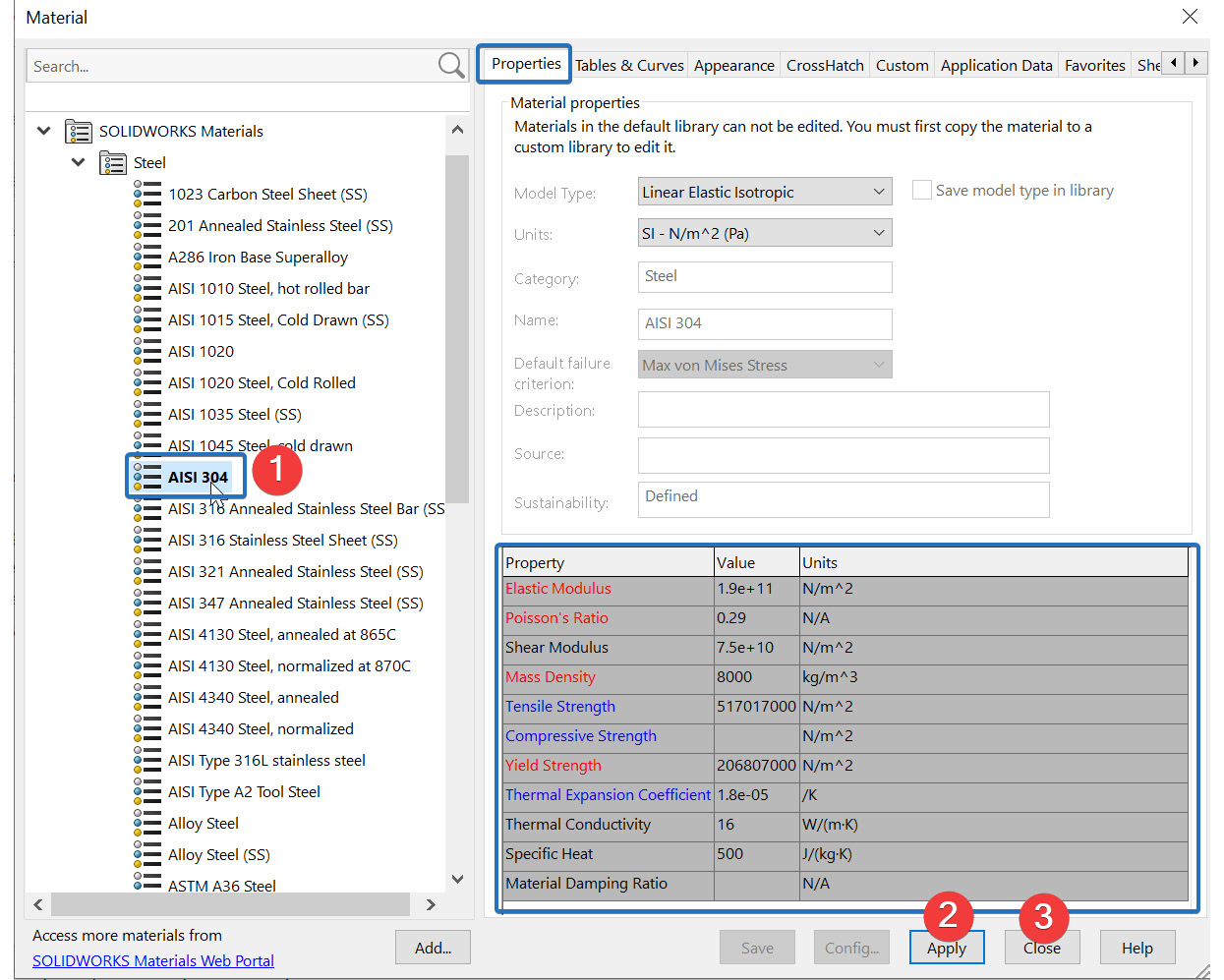 Figure 3.19 – Options for material specification
