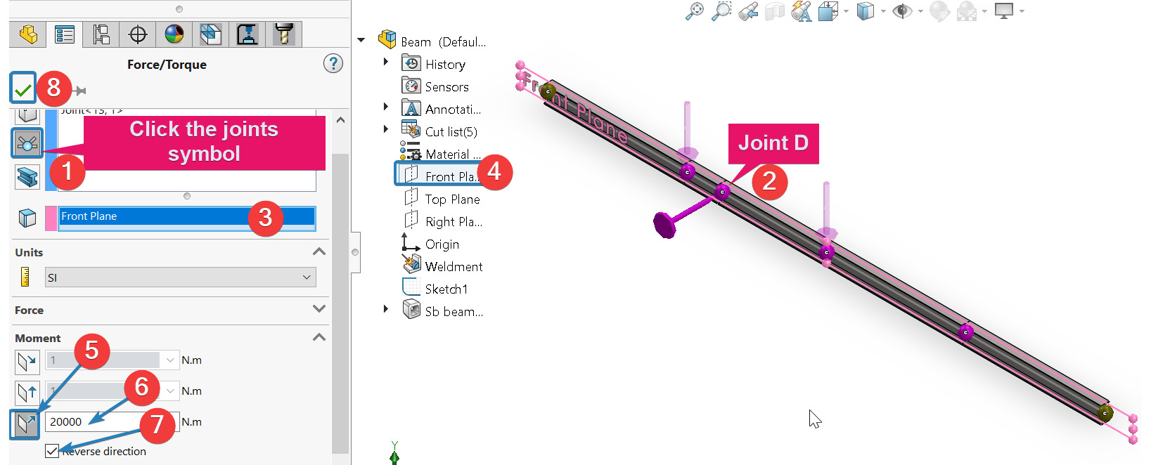 Figure 3.27 – Options for applying a concentrated moment at joint C
