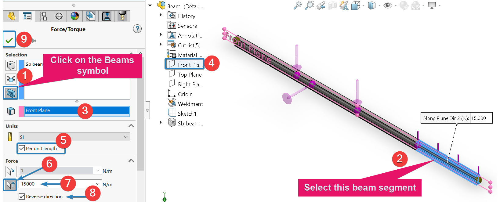 Figure 3.28 – Applying a distributed load on segment EF of the beam
