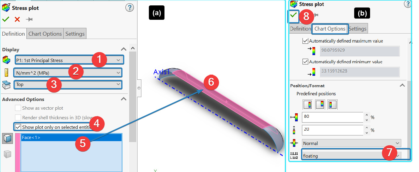 Figure 5.31 – Specifying the options for the stress plot regarding the first principal stress
