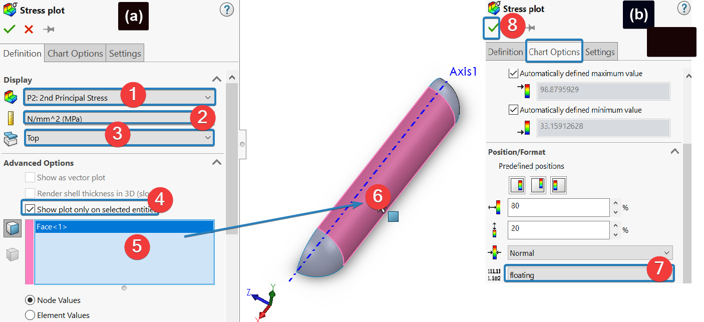 Figure 5.35 – Specifying the options for the stress plot regarding the first principal stress
