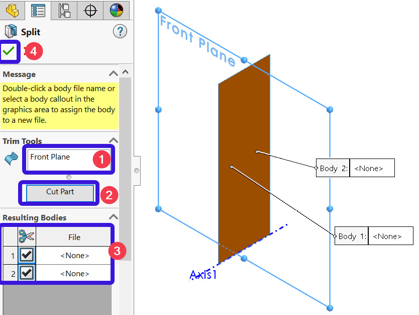 Figure 5.44 – Actions to split the surface
