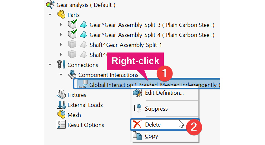 Figure 6.36 – Deleting the bonded contact set
