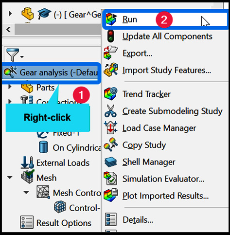 Figure 6.44 – Running the gear assembly analysis
