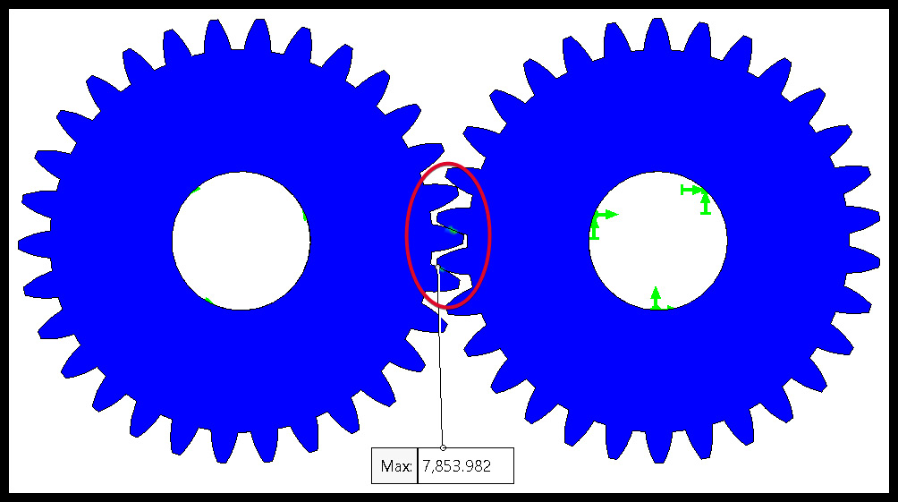 Figure 6.47 – Visualization of the position of the maximum contact stress
