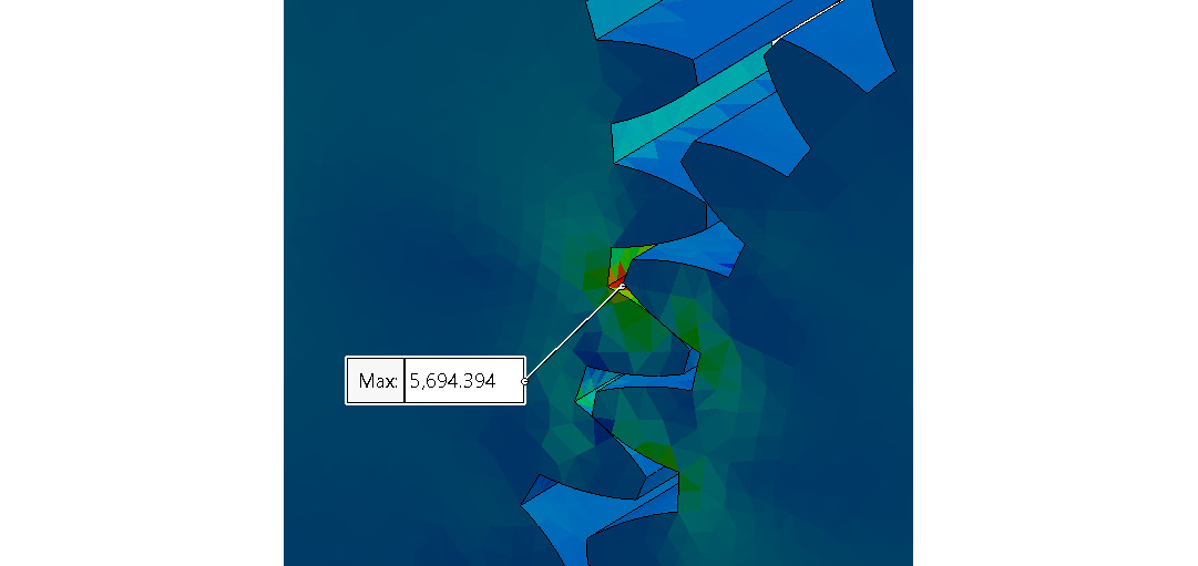 Figure 6.50 – Visualization of the first principal stress at the root of the teeth
