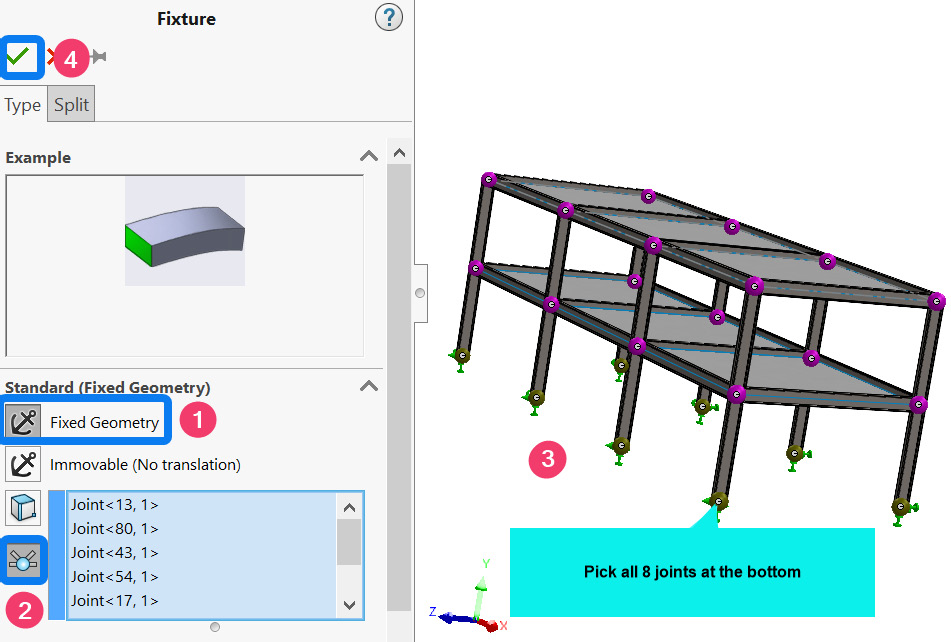 Figure 7.13 – Defining the fixed boundary supports at the base
