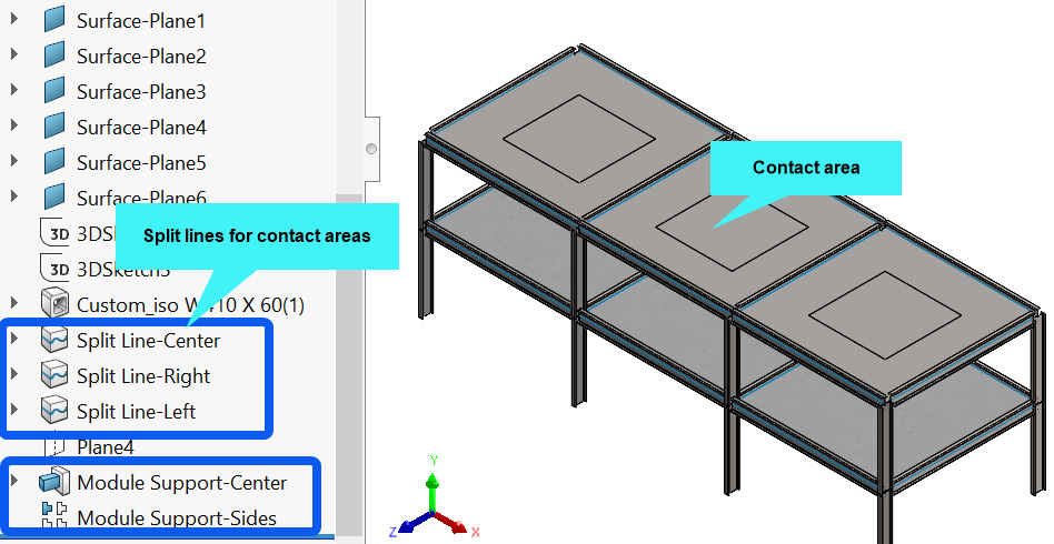 Figure 7.28 – Illustration of contact areas created with split lines
