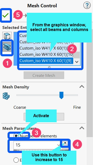 Figure 7.41 – Mesh Control options for the beams
