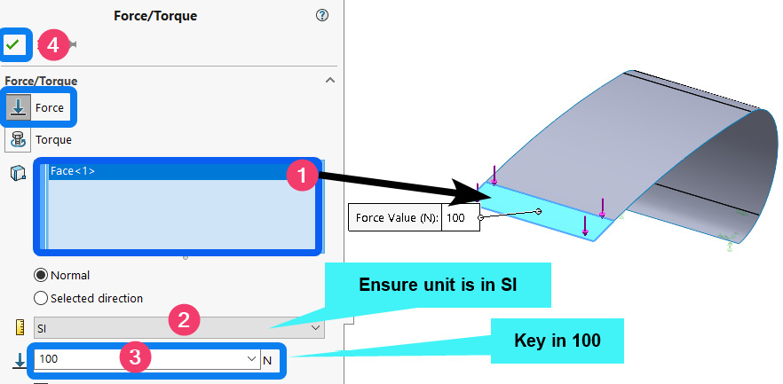 Figure 8.22 – Options for the application of the force on zone one
