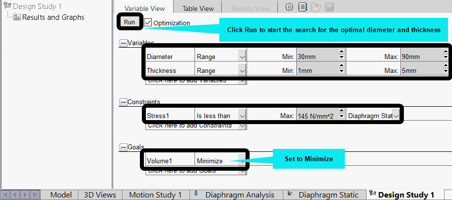 Figure 9.33 – The complete setup of the optimization study
