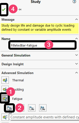 Figure 9.44 – Initiating the fatigue study environment
