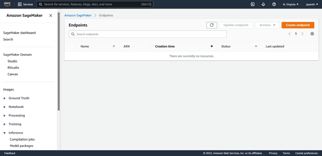 Figure 6.31 – The SageMaker Endpoints console
