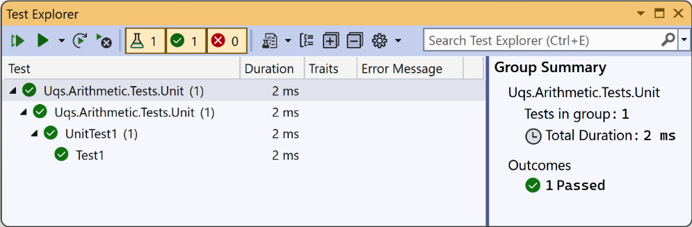 Figure 1.12 – Test Explorer showing executed test results
