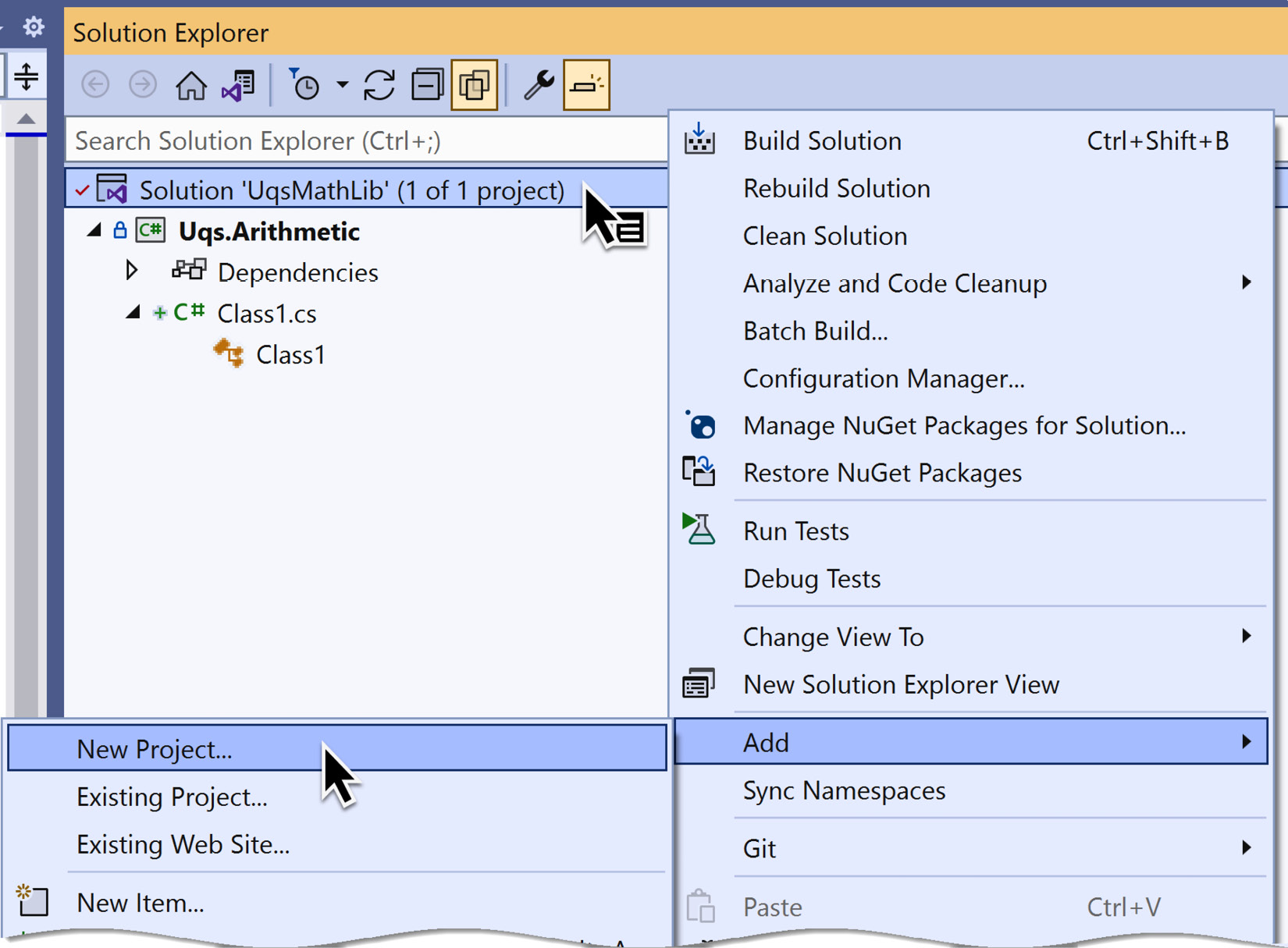 Figure 1.8 – Creating a new project in a solution
