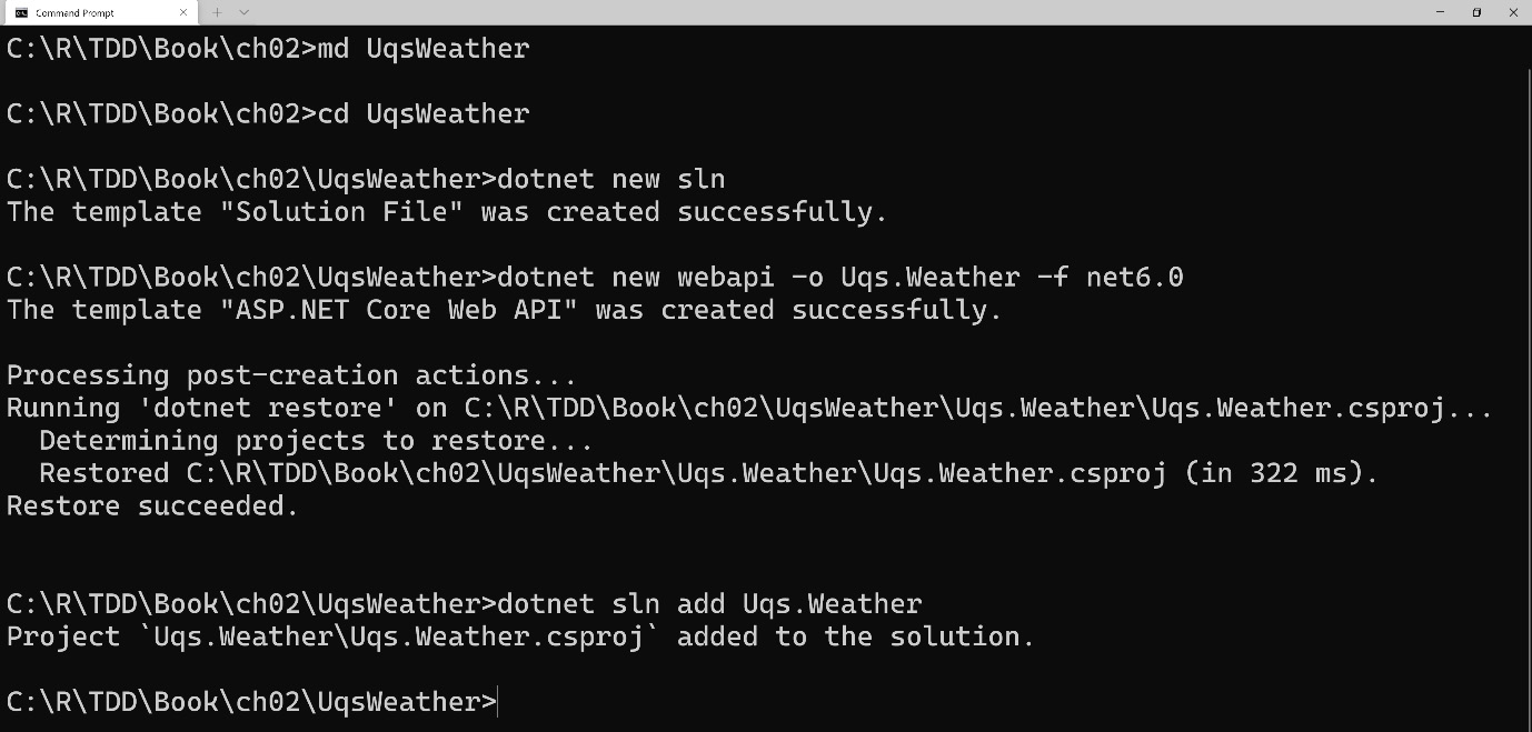 Figure 2.1 – The output of creating a weather application via the command-line interface (CLI)

