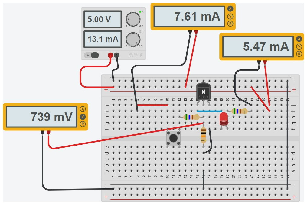 Figure 5.8 – Transistor LED driver circuit branch currents and VBE