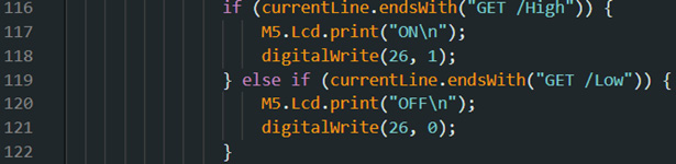 Figure 8.40 – Line number locations for inserting digitalWrite() instructions