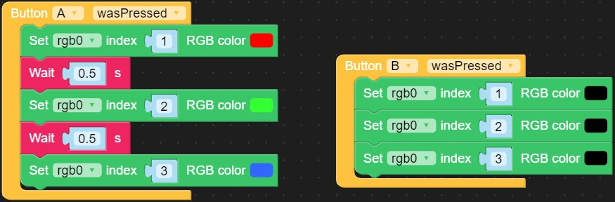 Figure 2.14 – Blockly code for an interactive RGB LED unit