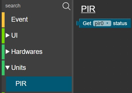 Figure 2.44 – PIR unit Blockly coding block