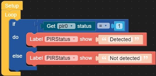 Figure 2.45 – Blockly code blocks for the motion sensor unit human body detector