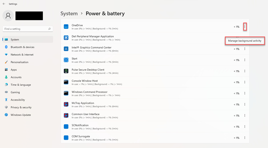 Figure 7.20 – Windows 11 Power & battery settings – managing apps background activities
