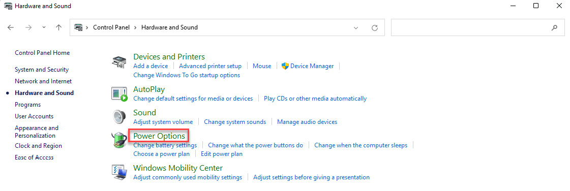 Figure 7.24 – Windows 11 – Control Panel – Hardware and Sound – Power Options
