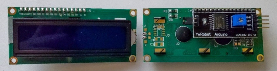 Figure 6.9 – LCD with an I2C adapter board – front (left) and back (right)
